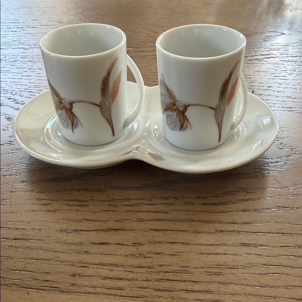 Elegant White and Brown Ceramic Espresso Set